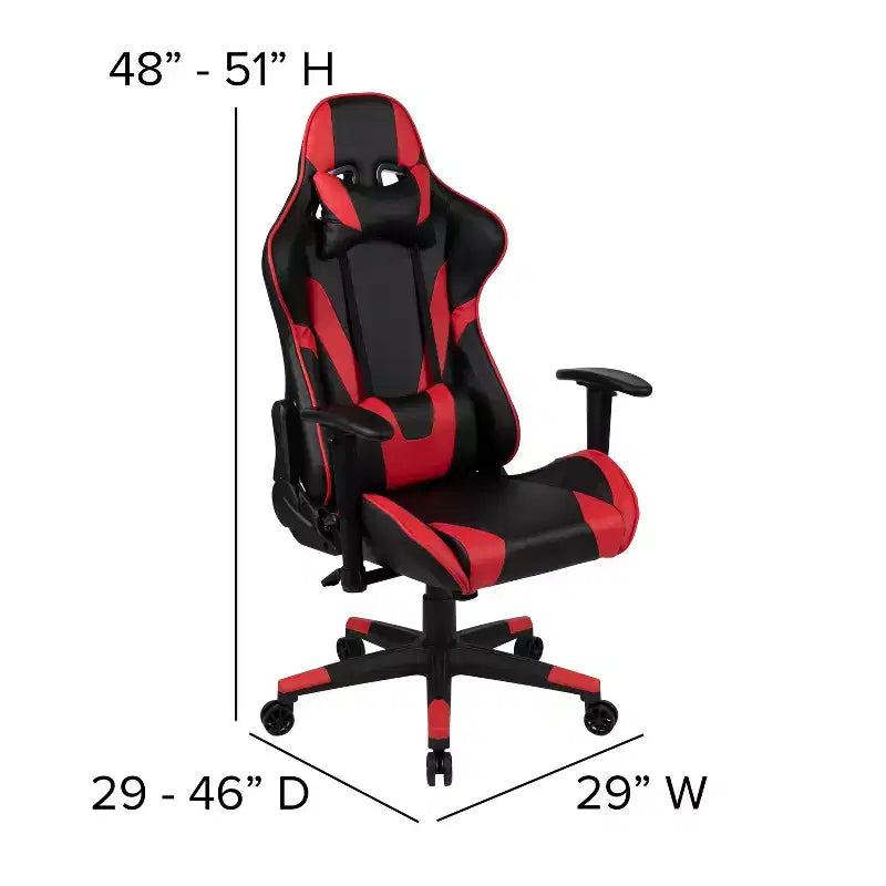 Sedia da gaming ergonomica da corsa Emma e Oliver con schienale completamente reclinabile in similpelle rossa