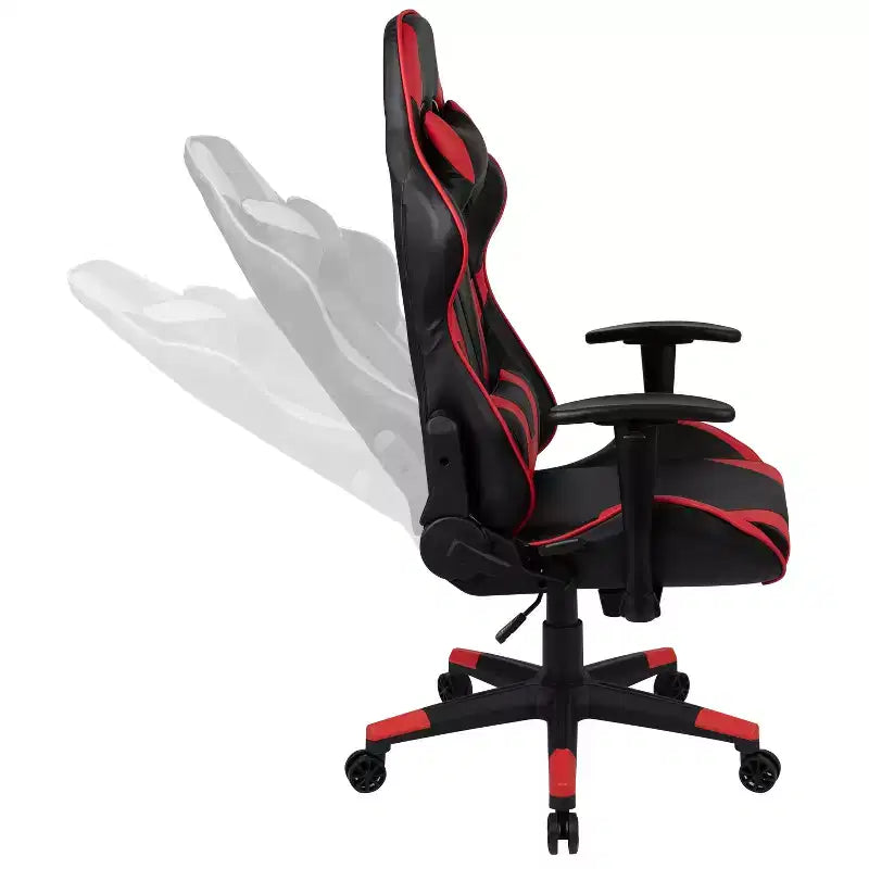 Sedia da gaming ergonomica da corsa Emma e Oliver con schienale completamente reclinabile in similpelle rossa