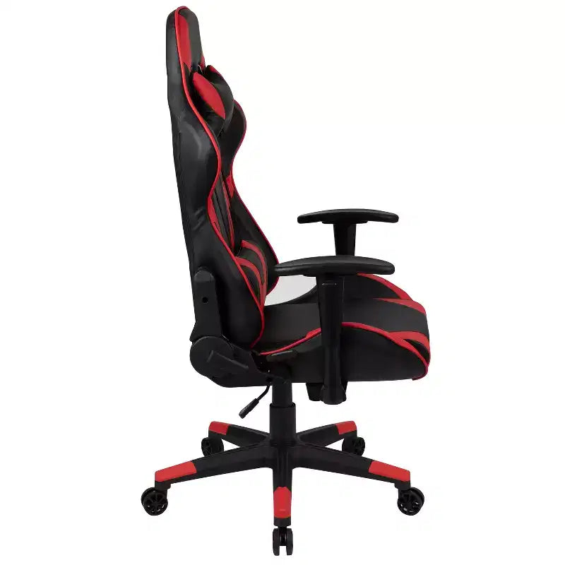 Sedia da gaming ergonomica da corsa Emma e Oliver con schienale completamente reclinabile in similpelle rossa