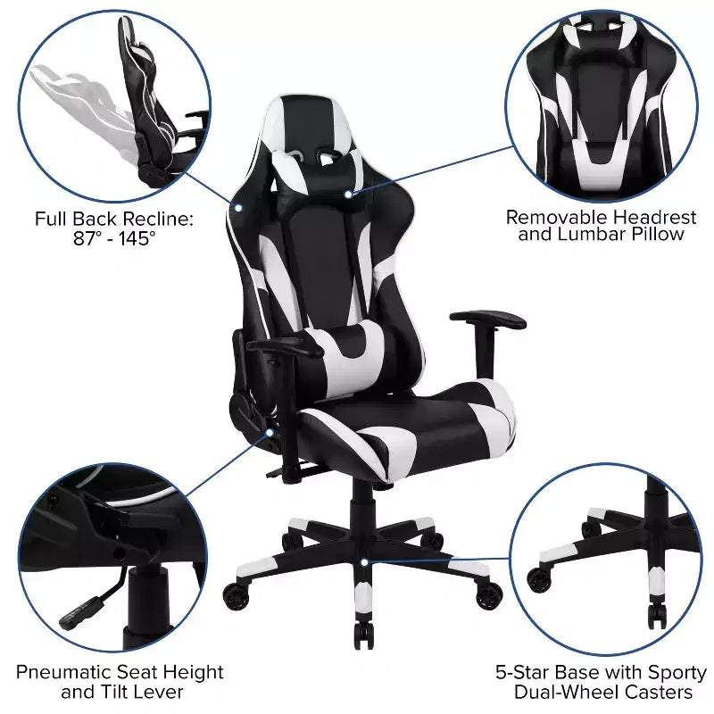 Sedia da gaming ergonomica da corsa Emma e Oliver con schienale completamente reclinabile in similpelle rossa