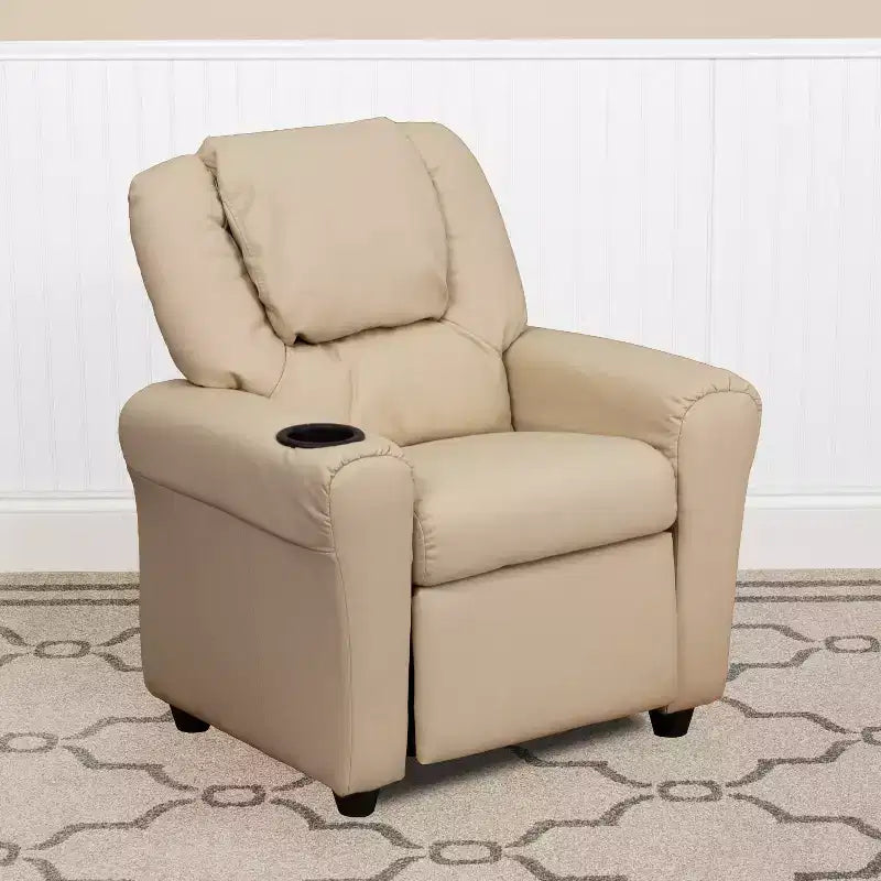 Emma and Oliver Contemporary Kids Recliner with Cup Holder and Headrest