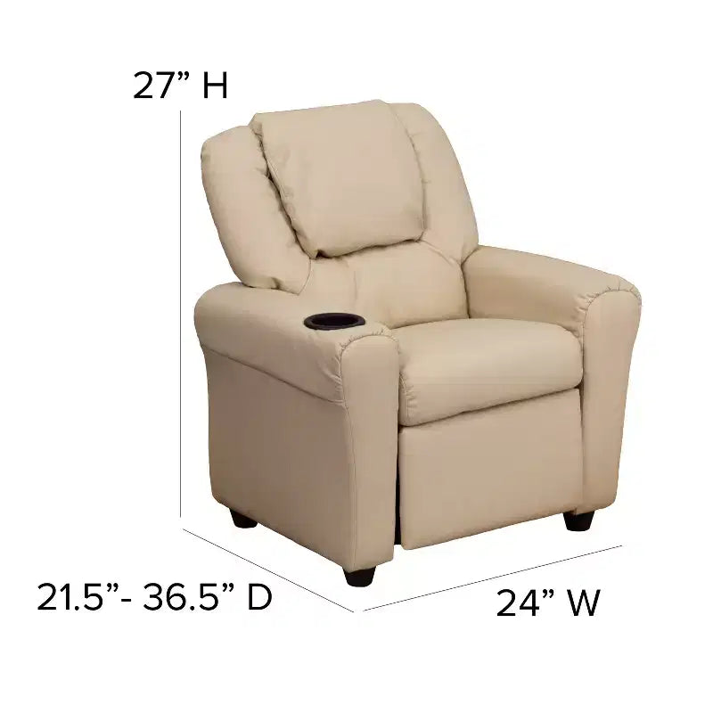 Emma and Oliver Contemporary Kids Recliner with Cup Holder and Headrest