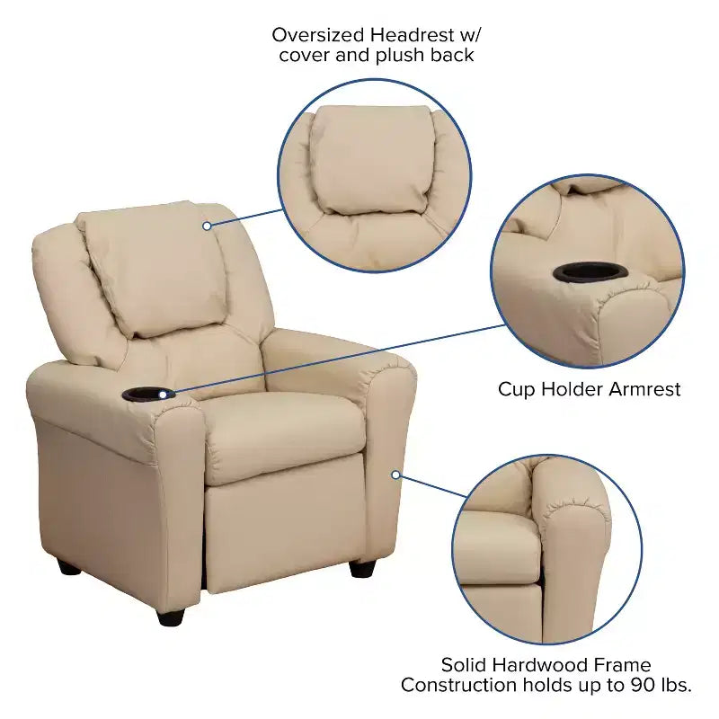 Emma and Oliver Contemporary Kids Recliner with Cup Holder and Headrest