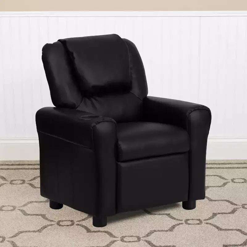 Emma and Oliver Contemporary Kids Recliner with Cup Holder and Headrest