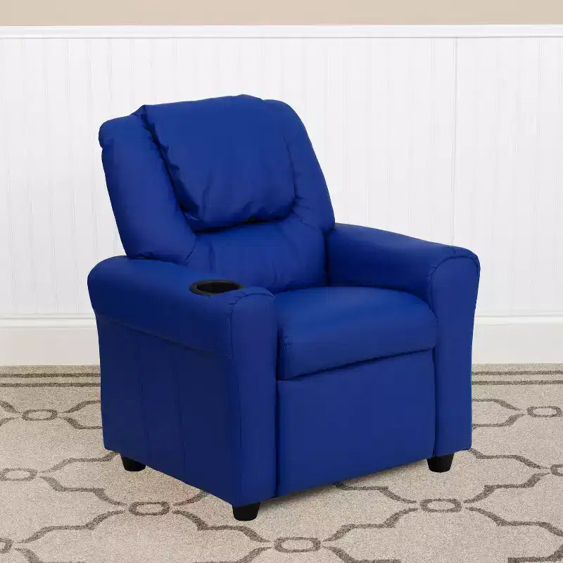 Emma and Oliver Contemporary Kids Recliner with Cup Holder and Headrest