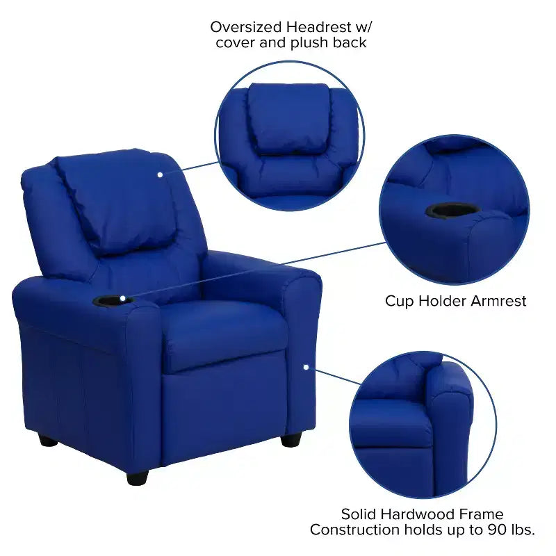 Emma and Oliver Contemporary Kids Recliner with Cup Holder and Headrest