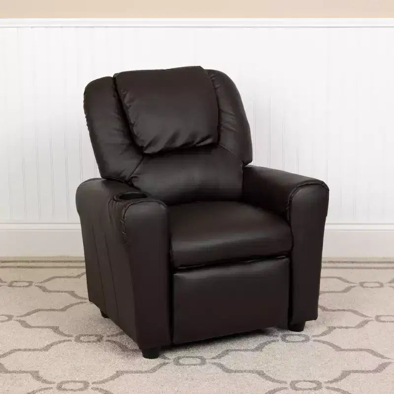 Emma and Oliver Contemporary Kids Recliner with Cup Holder and Headrest