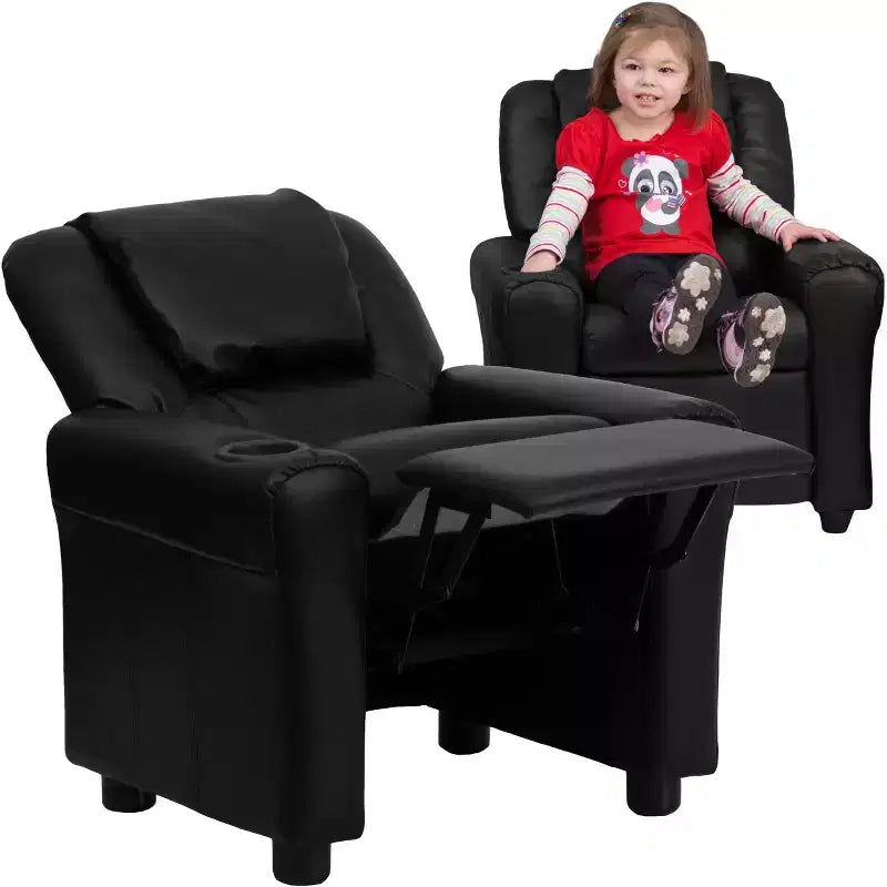 Emma and Oliver Contemporary Kids Recliner with Cup Holder and Headrest