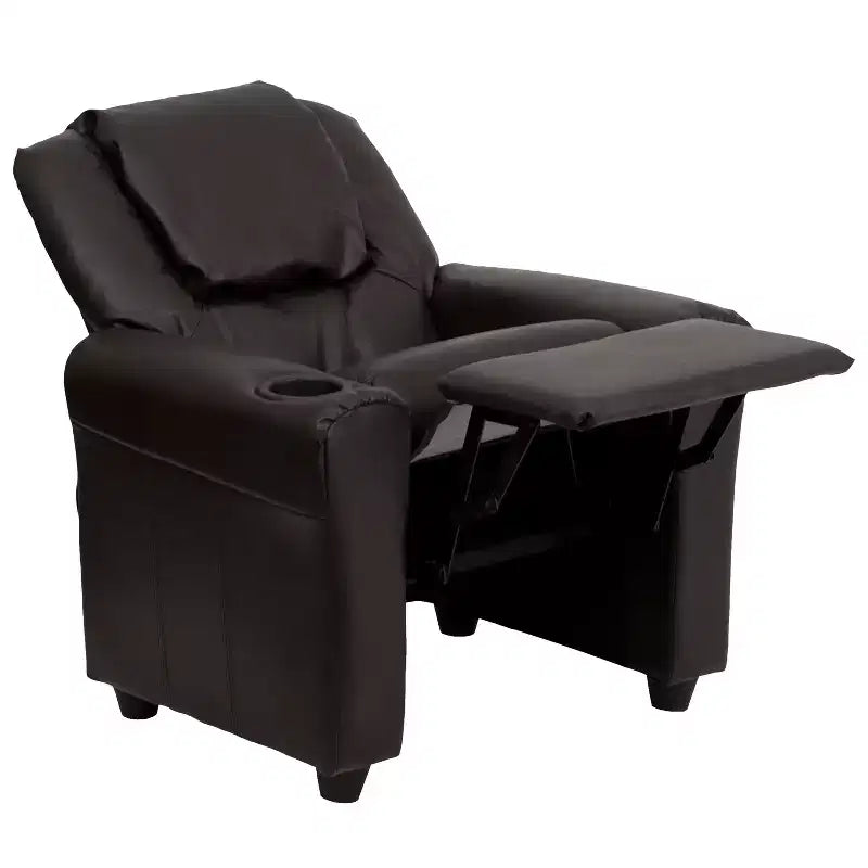 Emma and Oliver Contemporary Kids Recliner with Cup Holder and Headrest