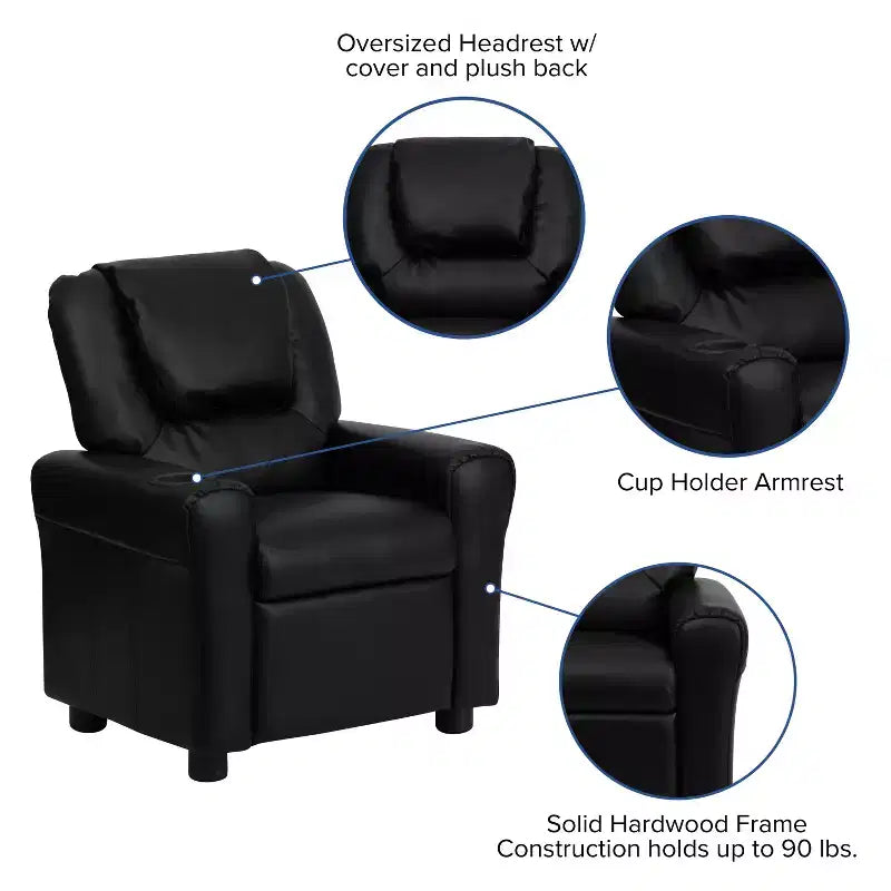 Emma and Oliver Contemporary Kids Recliner with Cup Holder and Headrest