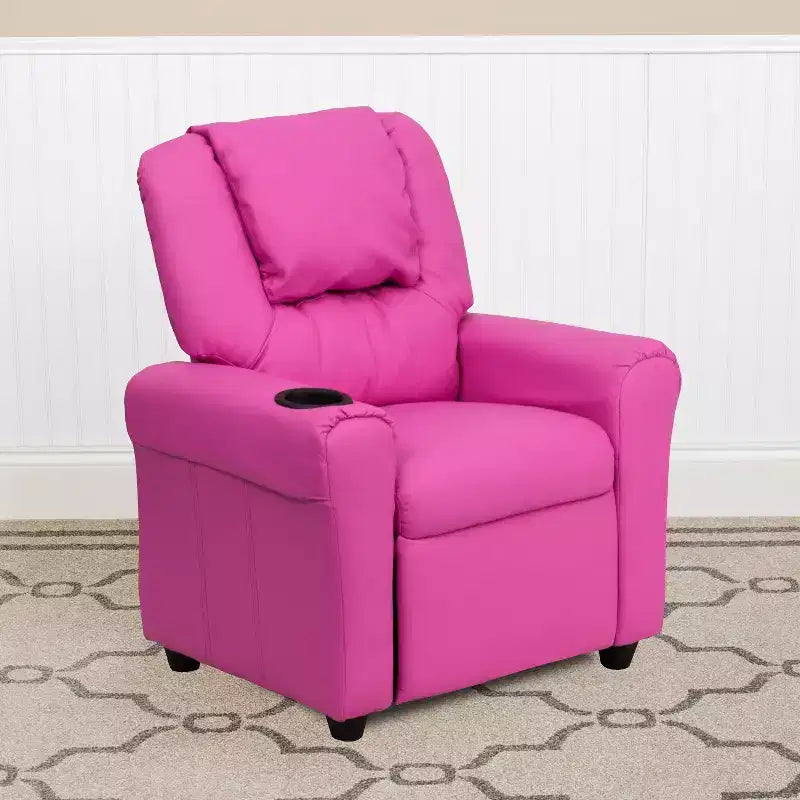 Emma and Oliver Contemporary Kids Recliner with Cup Holder and Headrest