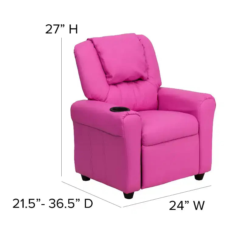 Emma and Oliver Contemporary Kids Recliner with Cup Holder and Headrest