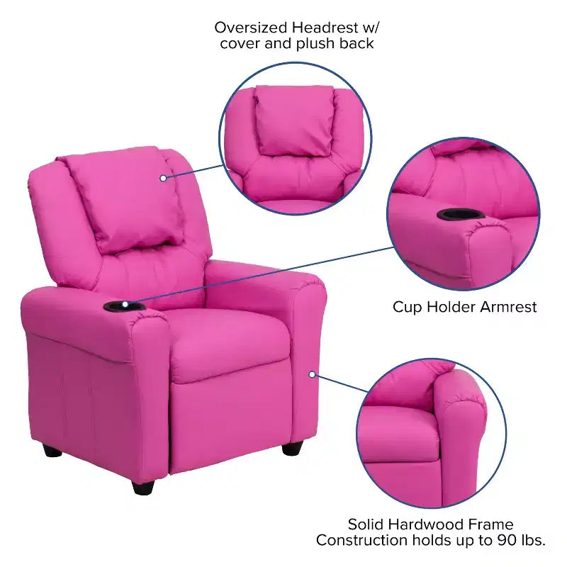 Emma and Oliver Contemporary Kids Recliner with Cup Holder and Headrest