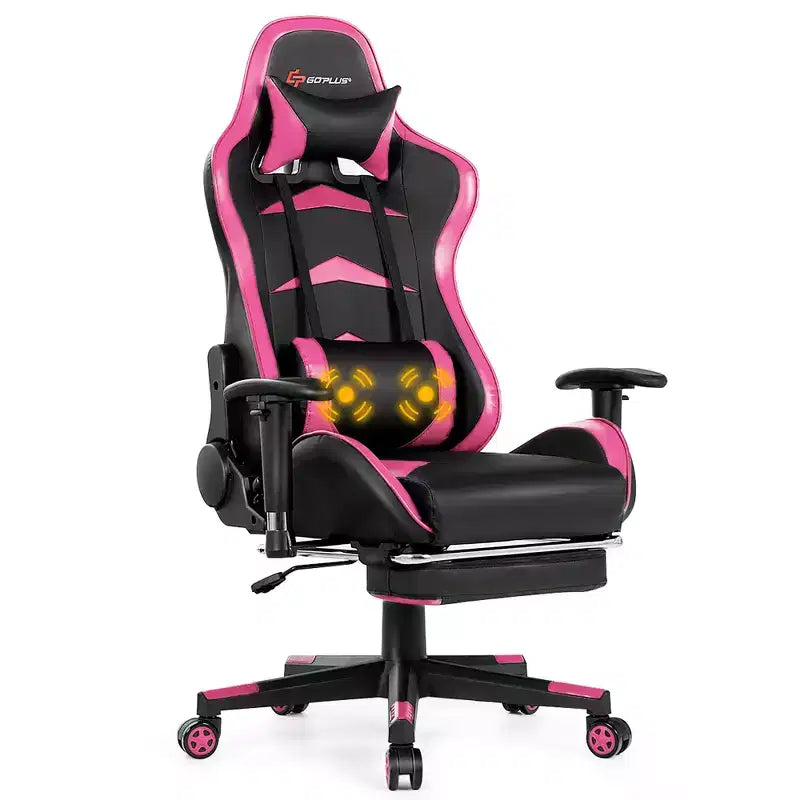 Sedia Gaming Massaggiante Reclinabile Girevole da Ufficio Costway con Poggiapiedi