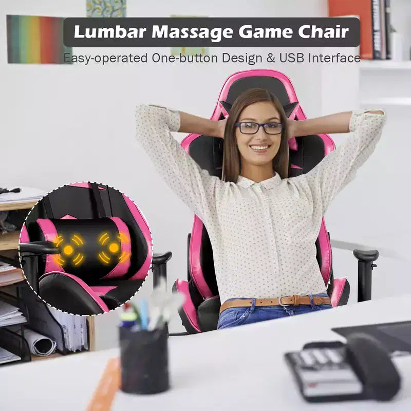 Sedia Gaming Massaggiante Reclinabile Girevole da Ufficio Costway con Poggiapiedi