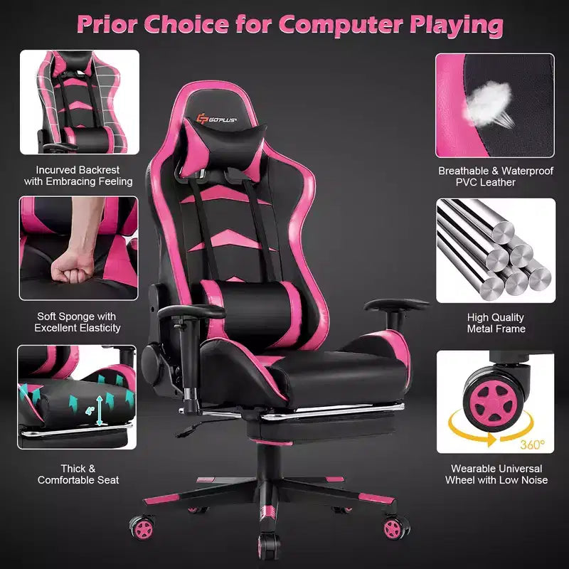 Sedia Gaming Massaggiante Reclinabile Girevole da Ufficio Costway con Poggiapiedi