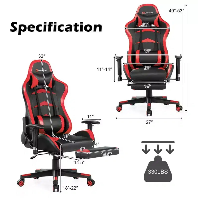 Sedia Gaming Massaggiante Reclinabile Girevole da Ufficio Costway con Poggiapiedi