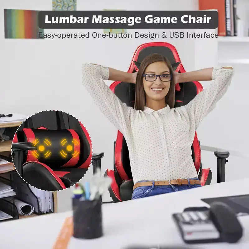 Sedia Gaming Massaggiante Reclinabile Girevole da Ufficio Costway con Poggiapiedi