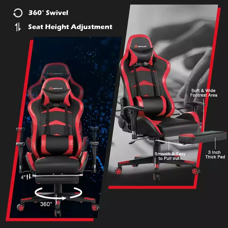 Sedia Gaming Massaggiante Reclinabile Girevole da Ufficio Costway con Poggiapiedi
