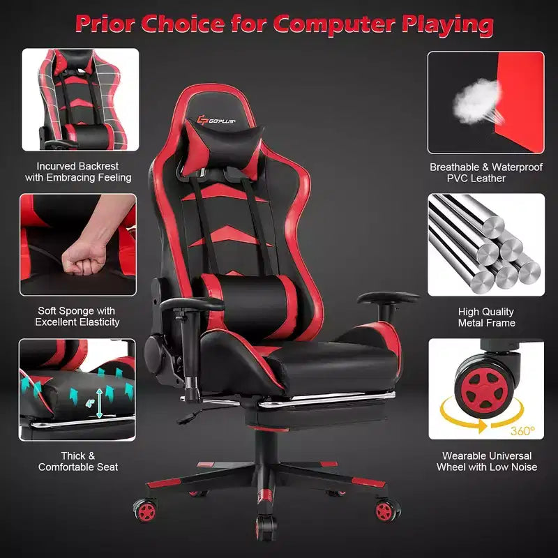 Sedia Gaming Massaggiante Reclinabile Girevole da Ufficio Costway con Poggiapiedi