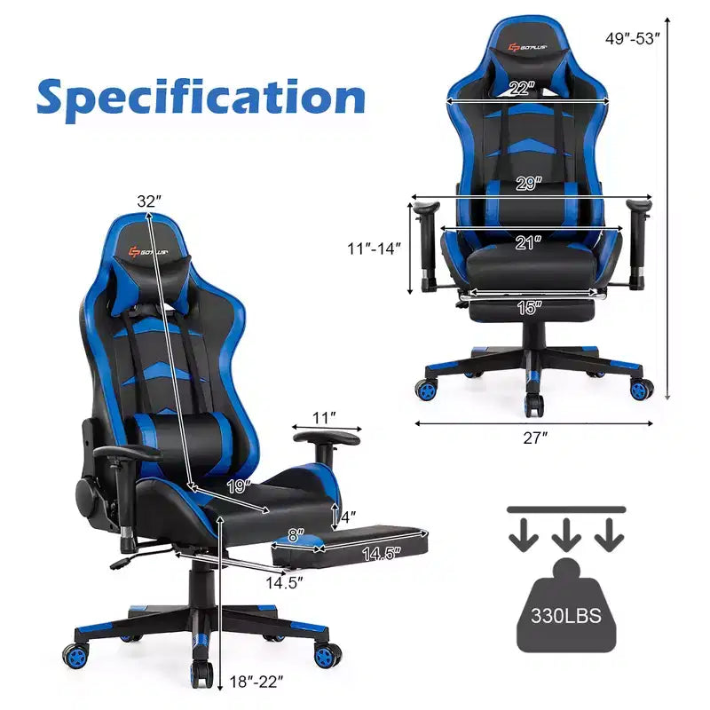 Sedia Gaming Massaggiante Reclinabile Girevole da Ufficio Costway con Poggiapiedi