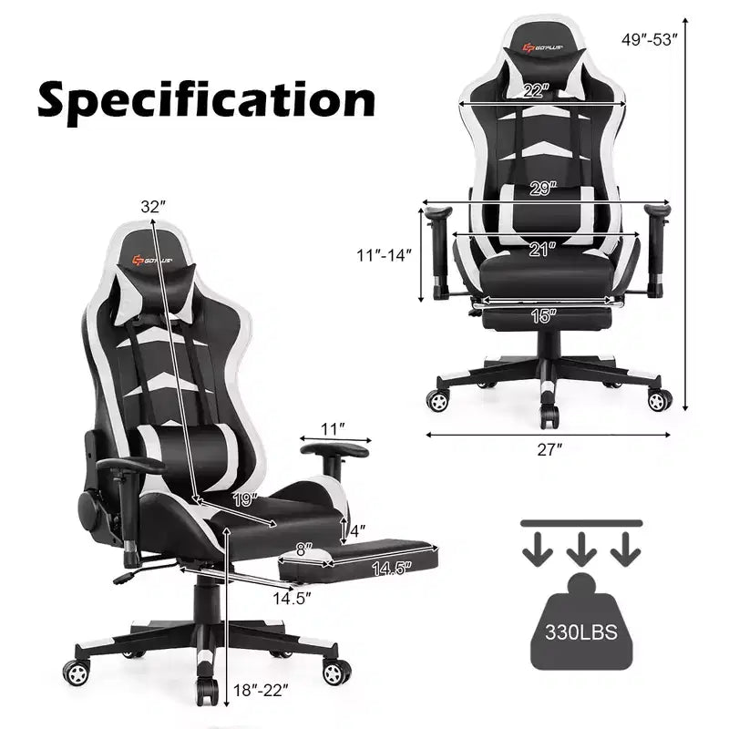 Sedia Gaming Massaggiante Reclinabile Girevole da Ufficio Costway con Poggiapiedi
