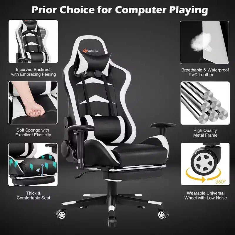 Sedia Gaming Massaggiante Reclinabile Girevole da Ufficio Costway con Poggiapiedi