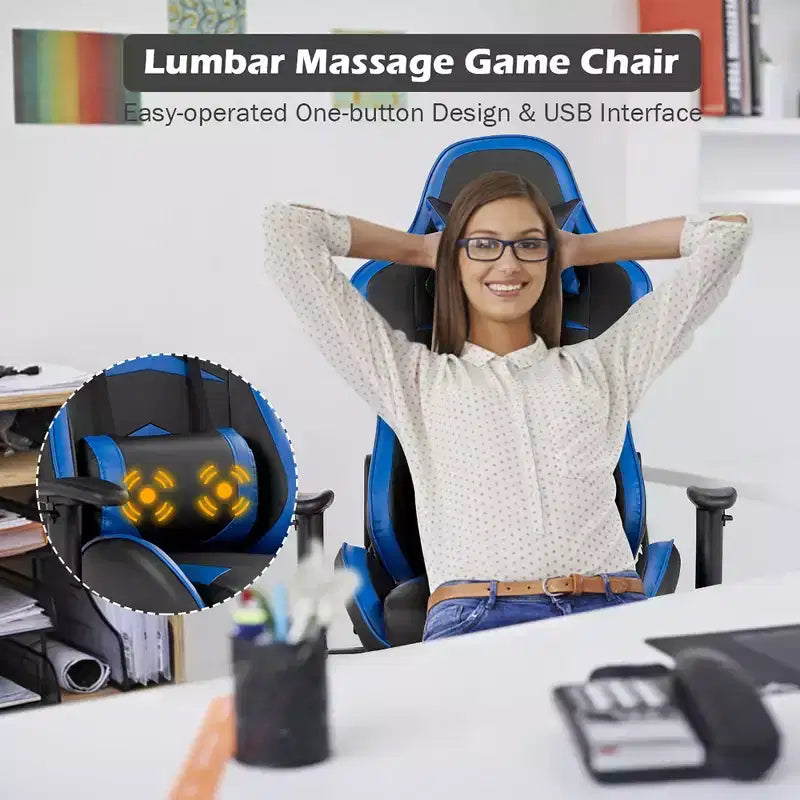 Sedia Gaming Massaggiante Reclinabile Girevole da Ufficio Costway con Poggiapiedi