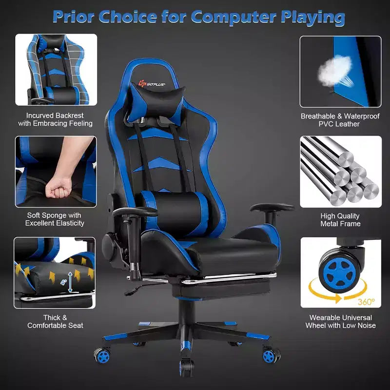 Sedia Gaming Massaggiante Reclinabile Girevole da Ufficio Costway con Poggiapiedi