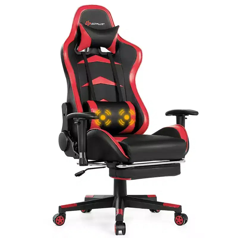 Sedia Gaming Massaggiante Reclinabile Girevole da Ufficio Costway con Poggiapiedi