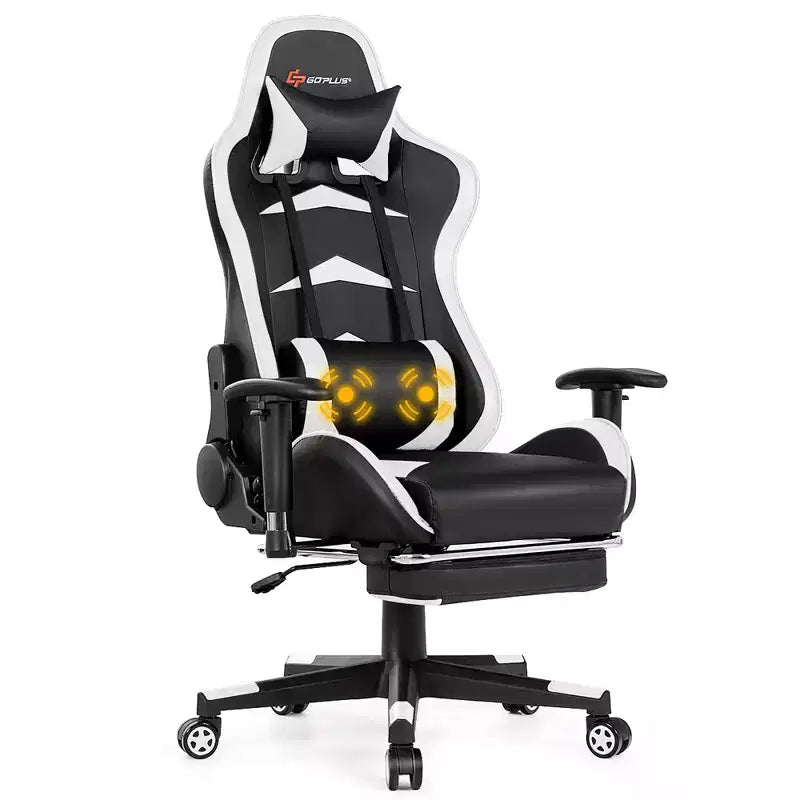 Sedia Gaming Massaggiante Reclinabile Girevole da Ufficio Costway con Poggiapiedi
