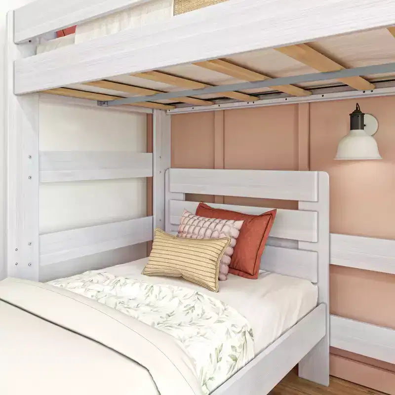 Max & Lily Solid Wood Modern Farmhouse Bunk Bed, L-Shaped Twin over Twin Bed Frame For Kids