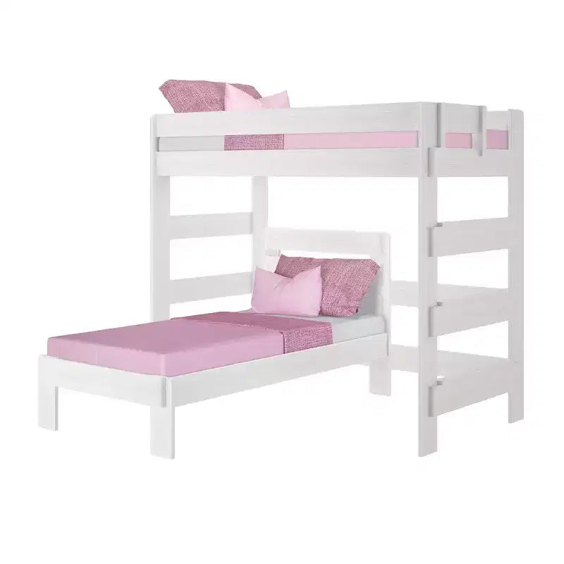 Max & Lily Solid Wood Modern Farmhouse Bunk Bed, L-Shaped Twin over Twin Bed Frame For Kids