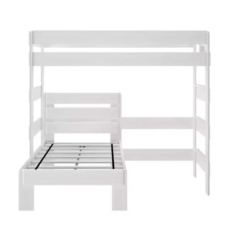 Max & Lily Solid Wood Modern Farmhouse Bunk Bed, L-Shaped Twin over Twin Bed Frame For Kids