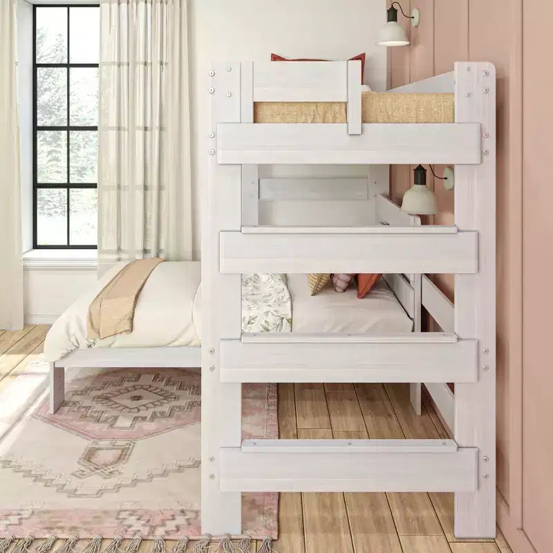 Max & Lily Solid Wood Modern Farmhouse Bunk Bed, L-Shaped Twin over Twin Bed Frame For Kids