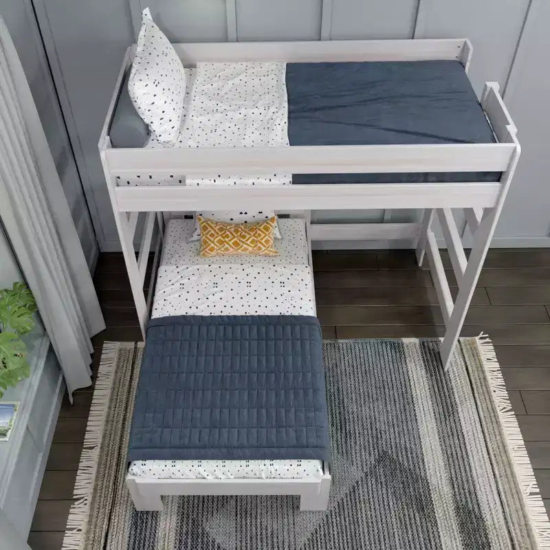 Max & Lily Solid Wood Modern Farmhouse Bunk Bed, L-Shaped Twin over Twin Bed Frame For Kids