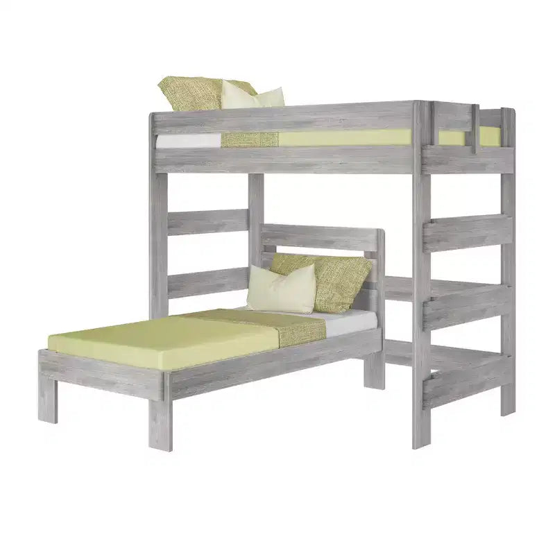 Max & Lily Solid Wood Modern Farmhouse Bunk Bed, L-Shaped Twin over Twin Bed Frame For Kids
