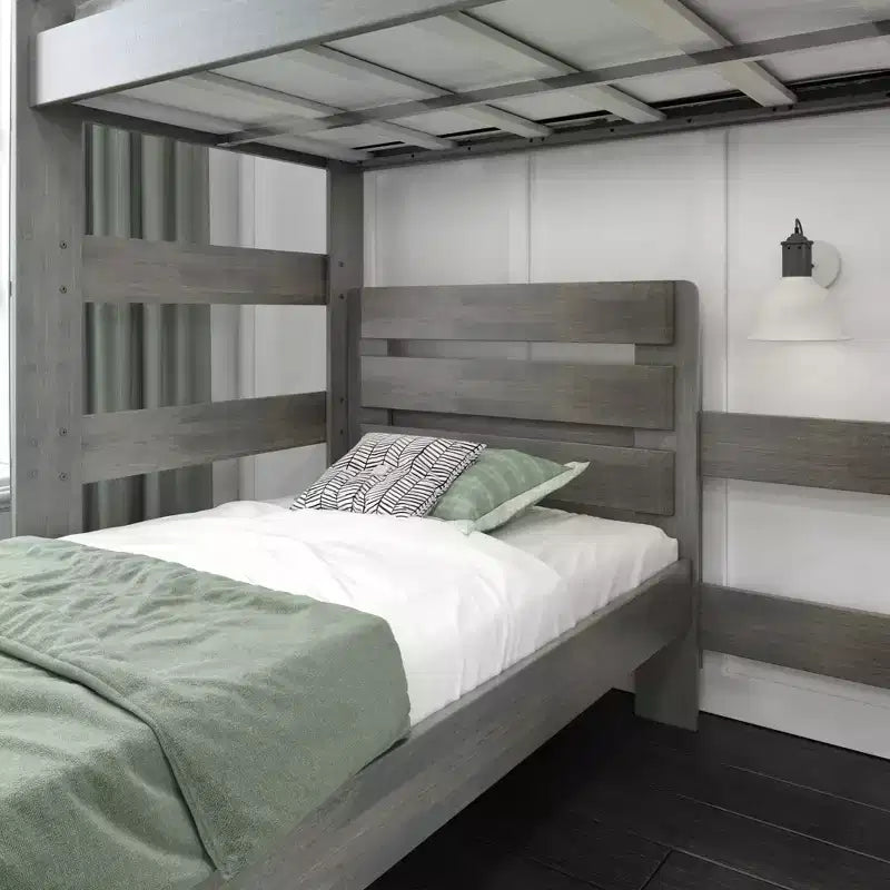 Max & Lily Solid Wood Modern Farmhouse Bunk Bed, L-Shaped Twin over Twin Bed Frame For Kids