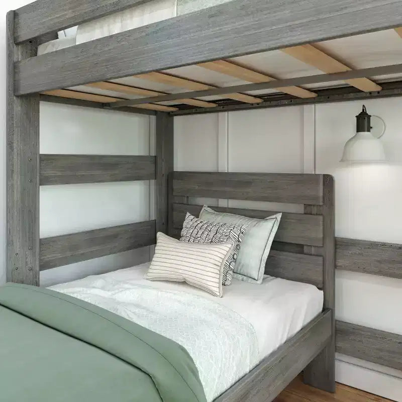 Max & Lily Solid Wood Modern Farmhouse Bunk Bed, L-Shaped Twin over Twin Bed Frame For Kids