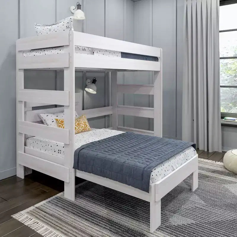 Max & Lily Solid Wood Modern Farmhouse Bunk Bed, L-Shaped Twin over Twin Bed Frame For Kids