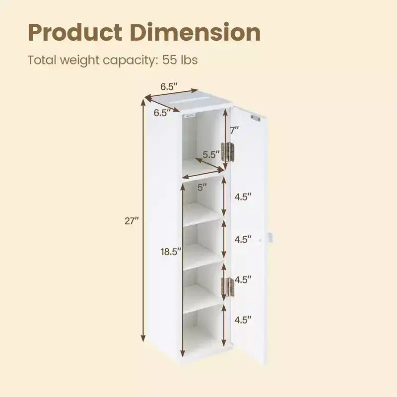 Costway Toilet Tissue Storage Tower Bathroom Storage Floor Cabinet w/ 4 Shelves