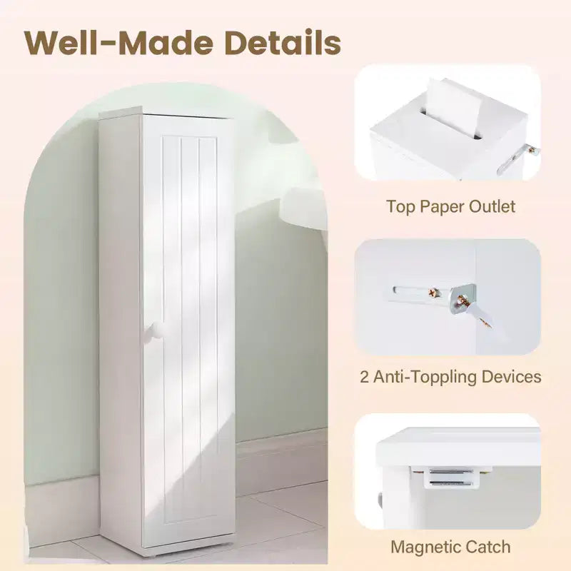 Costway Toilet Tissue Storage Tower Bathroom Storage Floor Cabinet w/ 4 Shelves