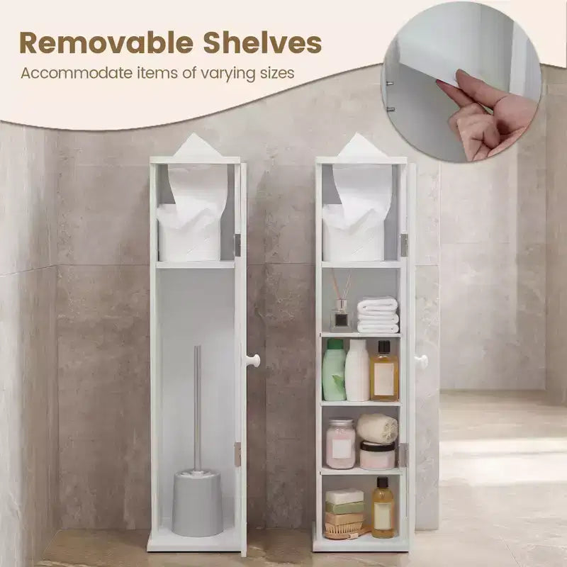 Costway Toilet Tissue Storage Tower Bathroom Storage Floor Cabinet w/ 4 Shelves