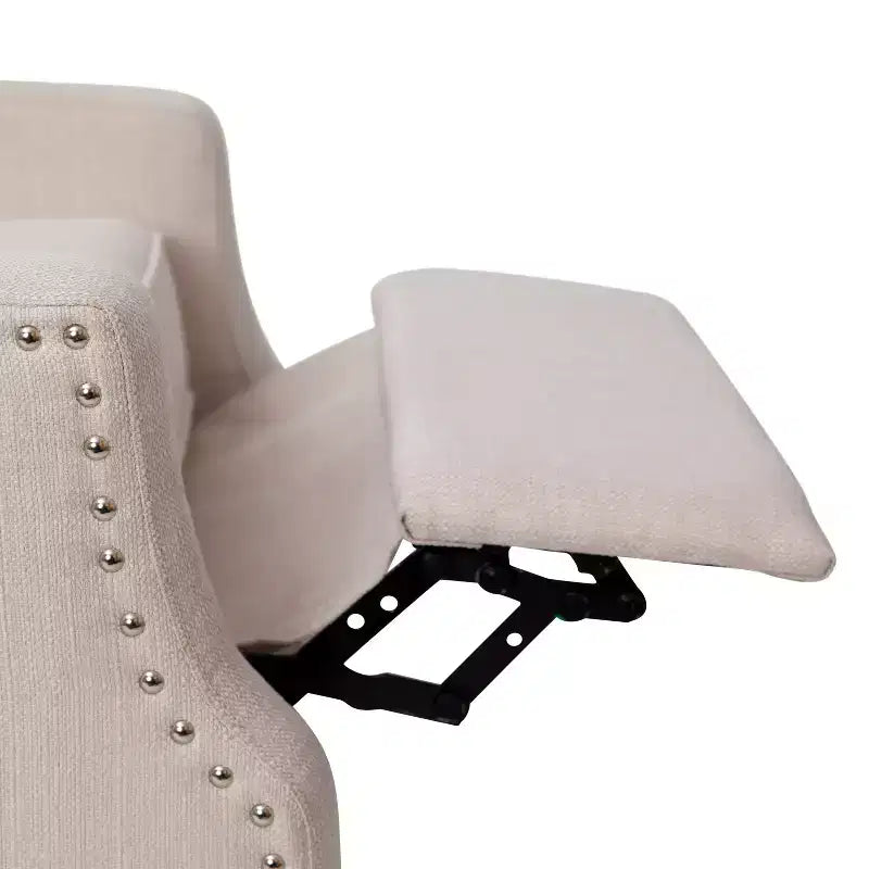 Emma and Oliver Fabric Upholstered Easy Push Back Recliner - Classic Wingback Design with Nailhead Accent Trim and Footrest