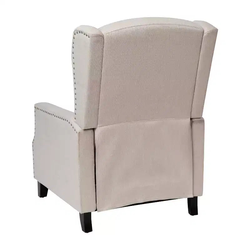 Emma and Oliver Fabric Upholstered Easy Push Back Recliner - Classic Wingback Design with Nailhead Accent Trim and Footrest