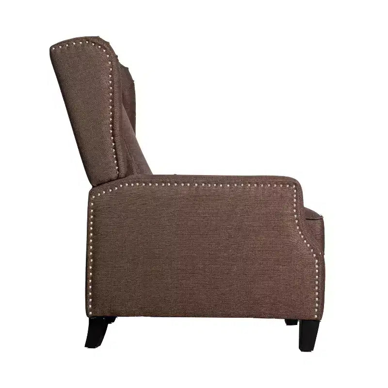 Emma and Oliver Fabric Upholstered Easy Push Back Recliner - Classic Wingback Design with Nailhead Accent Trim and Footrest