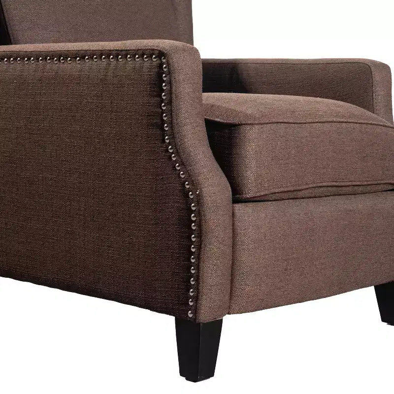 Emma and Oliver Fabric Upholstered Easy Push Back Recliner - Classic Wingback Design with Nailhead Accent Trim and Footrest