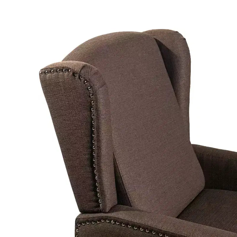 Emma and Oliver Fabric Upholstered Easy Push Back Recliner - Classic Wingback Design with Nailhead Accent Trim and Footrest
