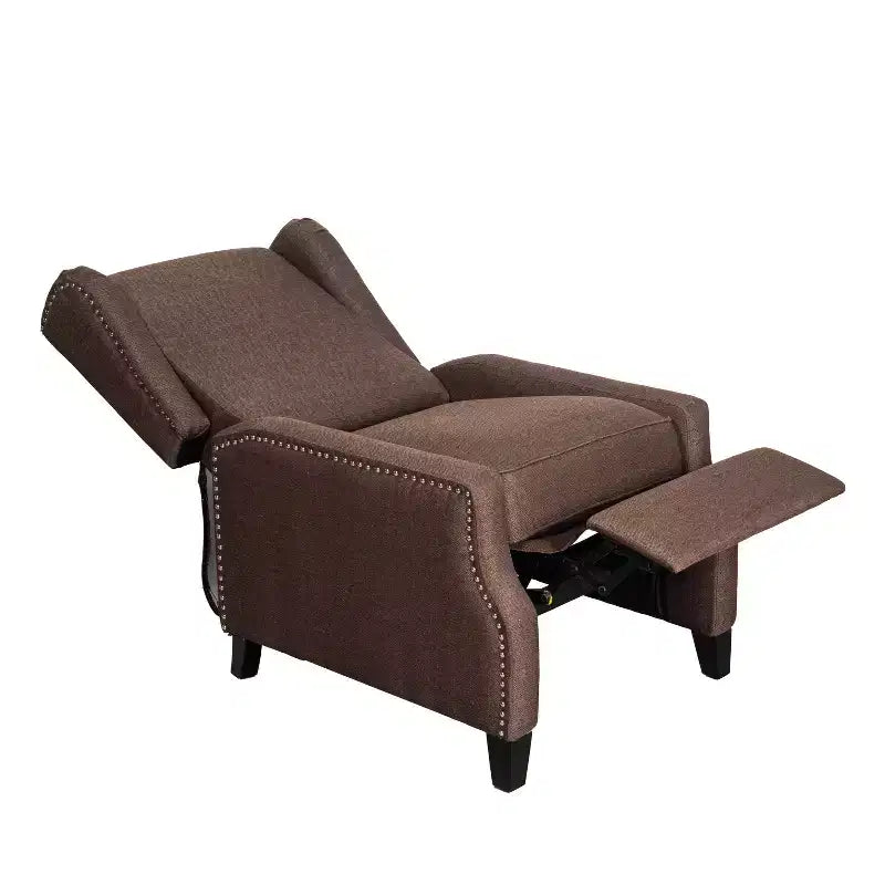 Emma and Oliver Fabric Upholstered Easy Push Back Recliner - Classic Wingback Design with Nailhead Accent Trim and Footrest