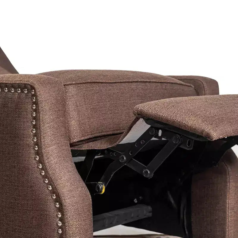 Emma and Oliver Fabric Upholstered Easy Push Back Recliner - Classic Wingback Design with Nailhead Accent Trim and Footrest